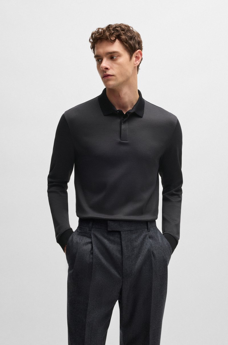 Hugo Boss Polo de manga larga de algodón con tapeta oculta