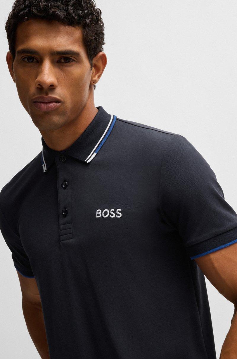 Hugo Boss Polo De Mezcla De Algodón Con Logos En Contraste