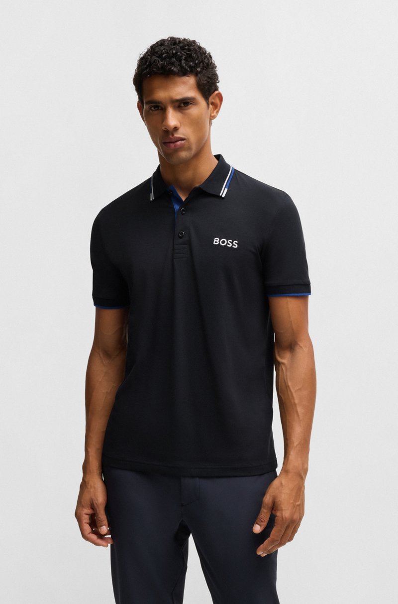 Hugo Boss Polo de mezcla de algodón con logos en contraste