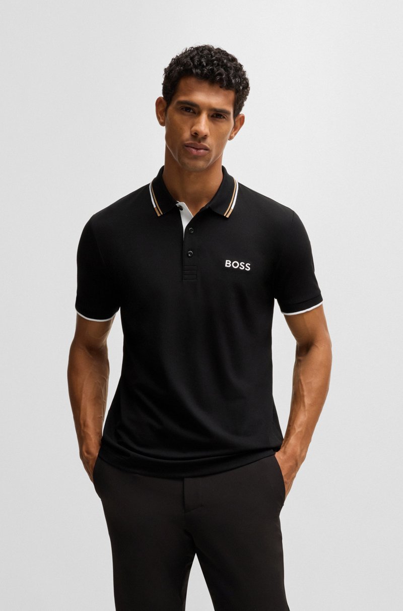 Hugo Boss Polo de mezcla de algodón con logos en contraste