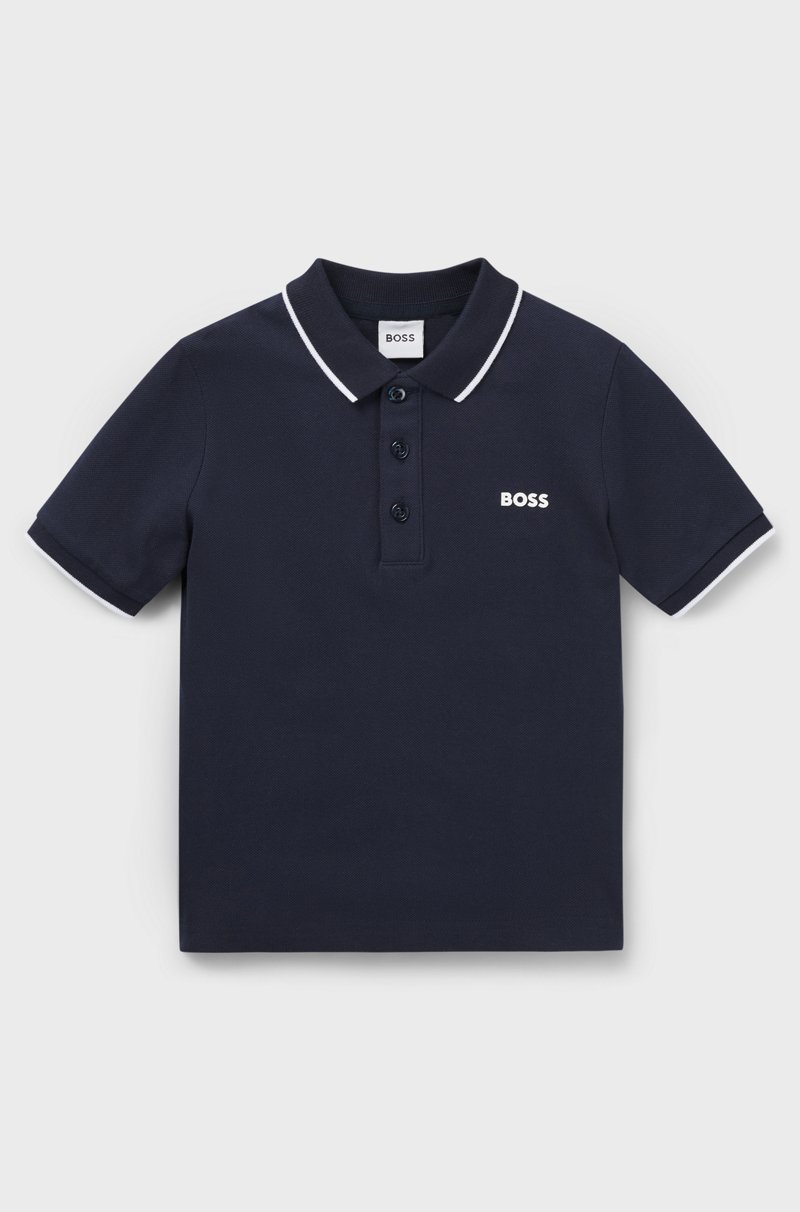 Hugo Boss Polo de piqué de algodón con logo estampado para niños
