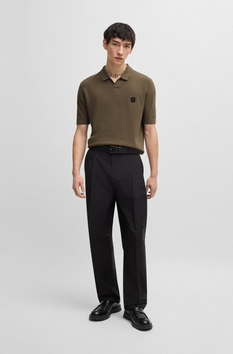 Hugo Boss Polo De Punto De Algodón Con Cuello Abierto
