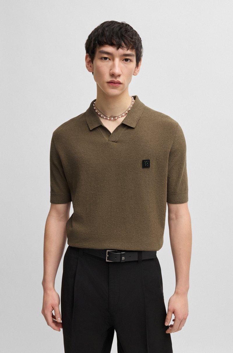 Hugo Boss Polo de punto de algodón con cuello abierto