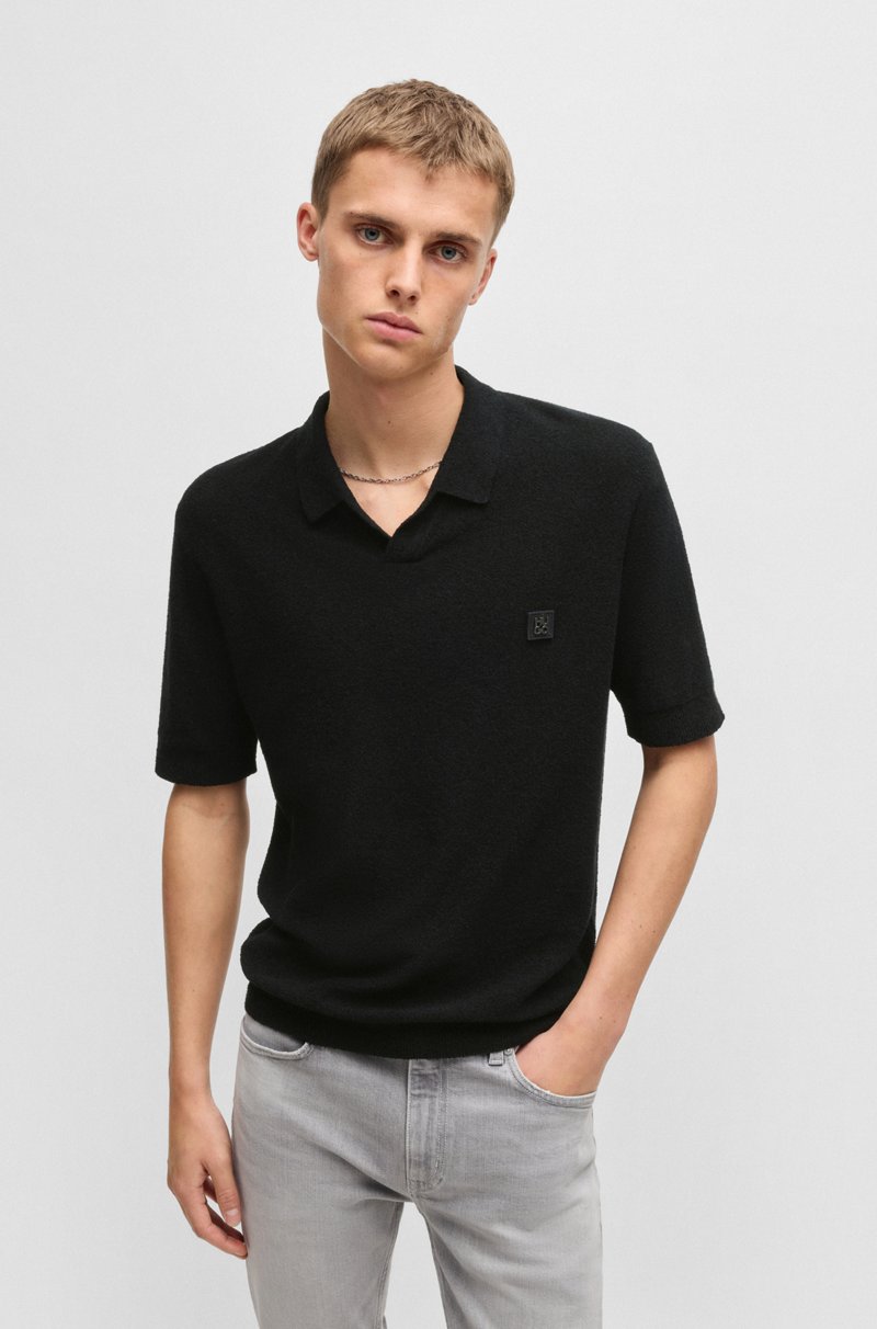 Hugo Boss Polo de punto de algodón con cuello abierto