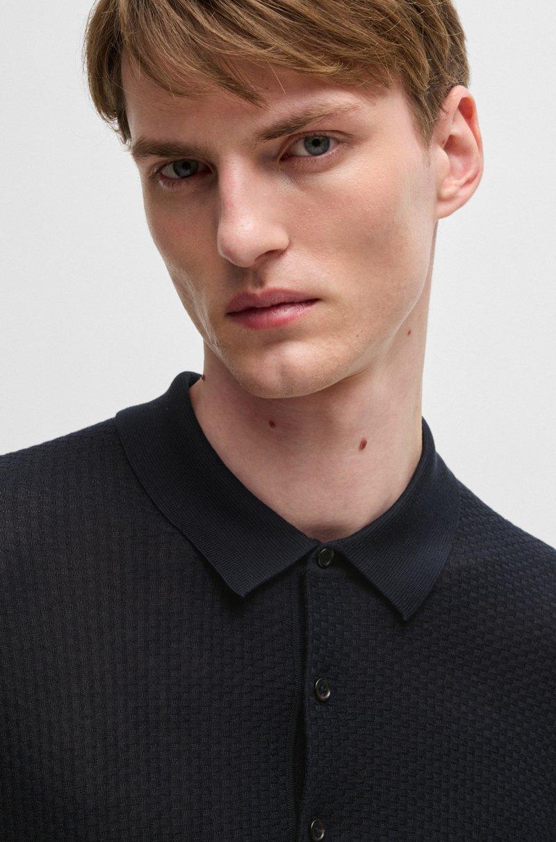 Hugo Boss Polo De Punto De Seda Con Diferentes Texturas