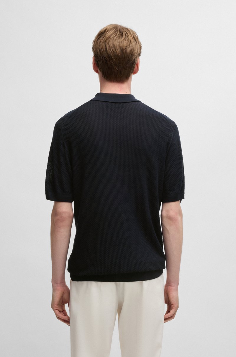 Hugo Boss Polo De Punto De Seda Con Diferentes Texturas