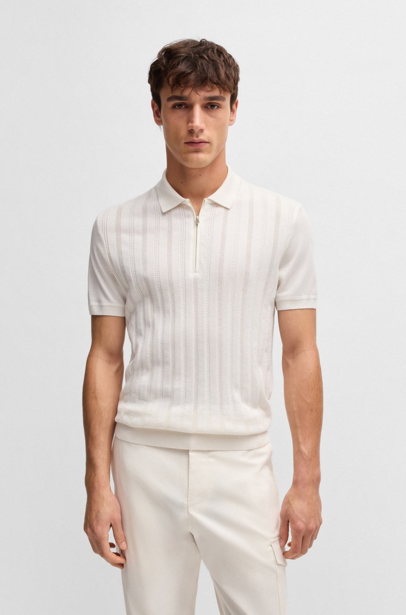 Hugo Boss Polo en punto de algodón y seda con parte delantera trenzada