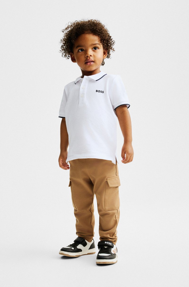 Hugo Boss Polo Para Niños De Piqué De Algodón Con Logo Estampado