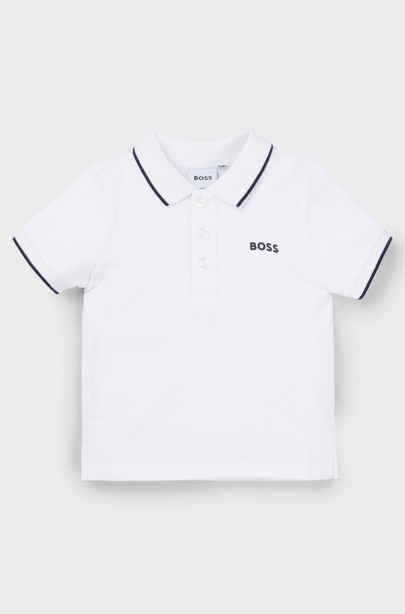 Hugo Boss Polo Para Niños De Piqué De Algodón Con Logo Estampado