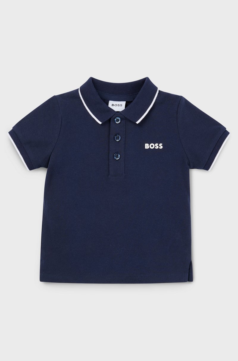Hugo Boss Polo para niños de piqué de algodón con logo estampado