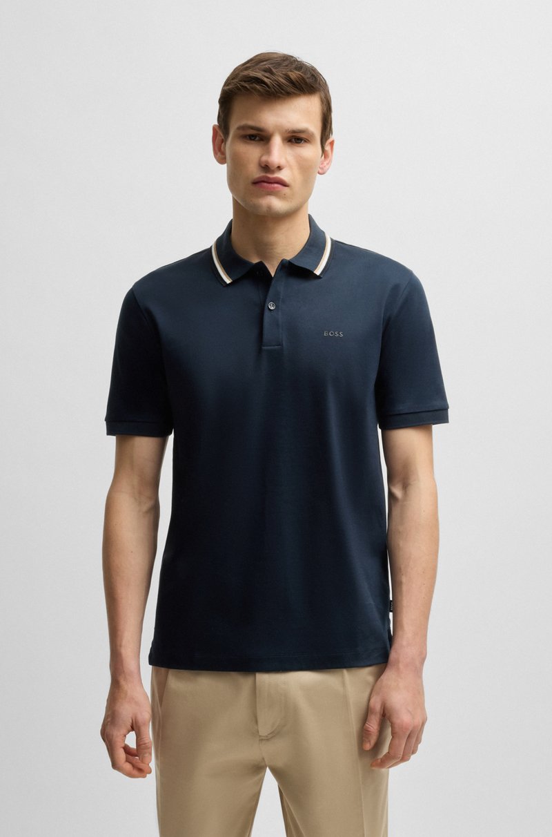 Hugo Boss Polo slim fit de algodón con cuello a rayas