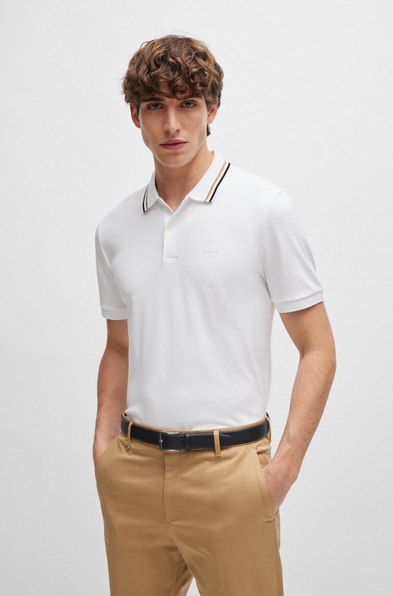 Hugo Boss Polo slim fit de algodón con cuello a rayas