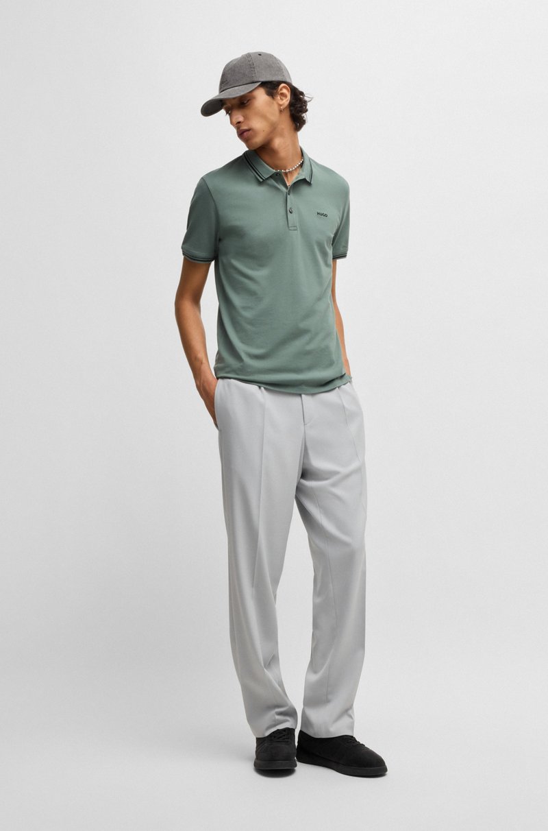 Hugo Boss Polo Slim Fit De Algodón Elástico Con Logo Estampado