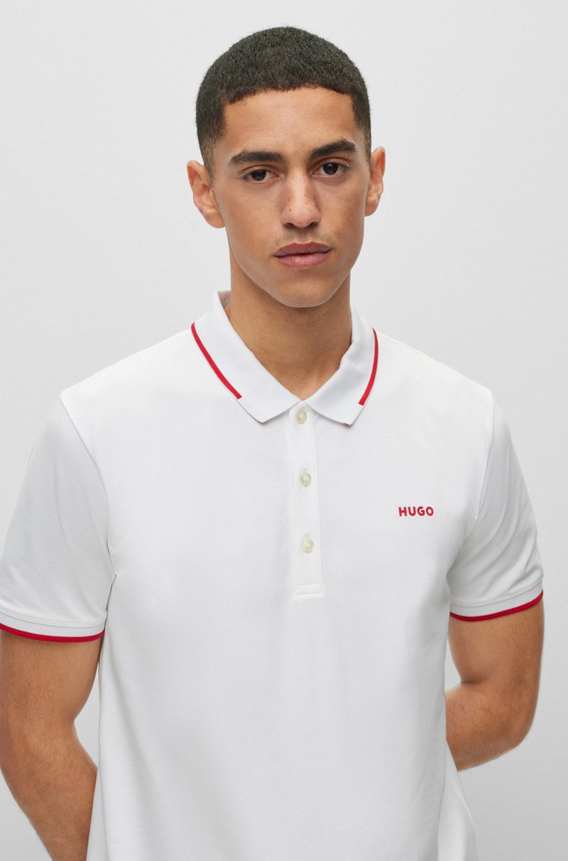 Hugo Boss Polo Slim Fit De Algodón Elástico Con Logo Estampado