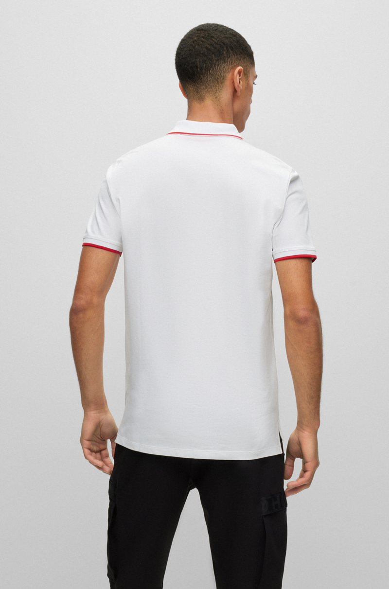 Hugo Boss Polo Slim Fit De Algodón Elástico Con Logo Estampado