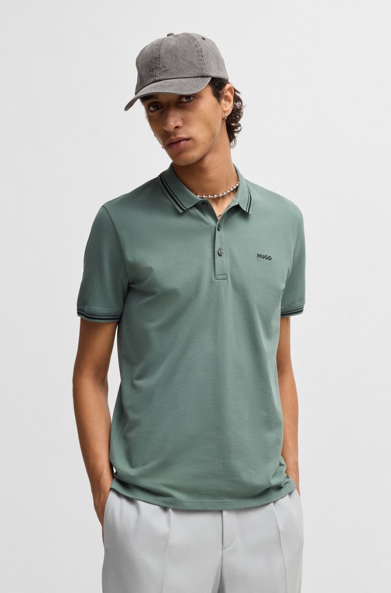 Hugo Boss Polo Slim Fit De Algodón Elástico Con Logo Estampado
