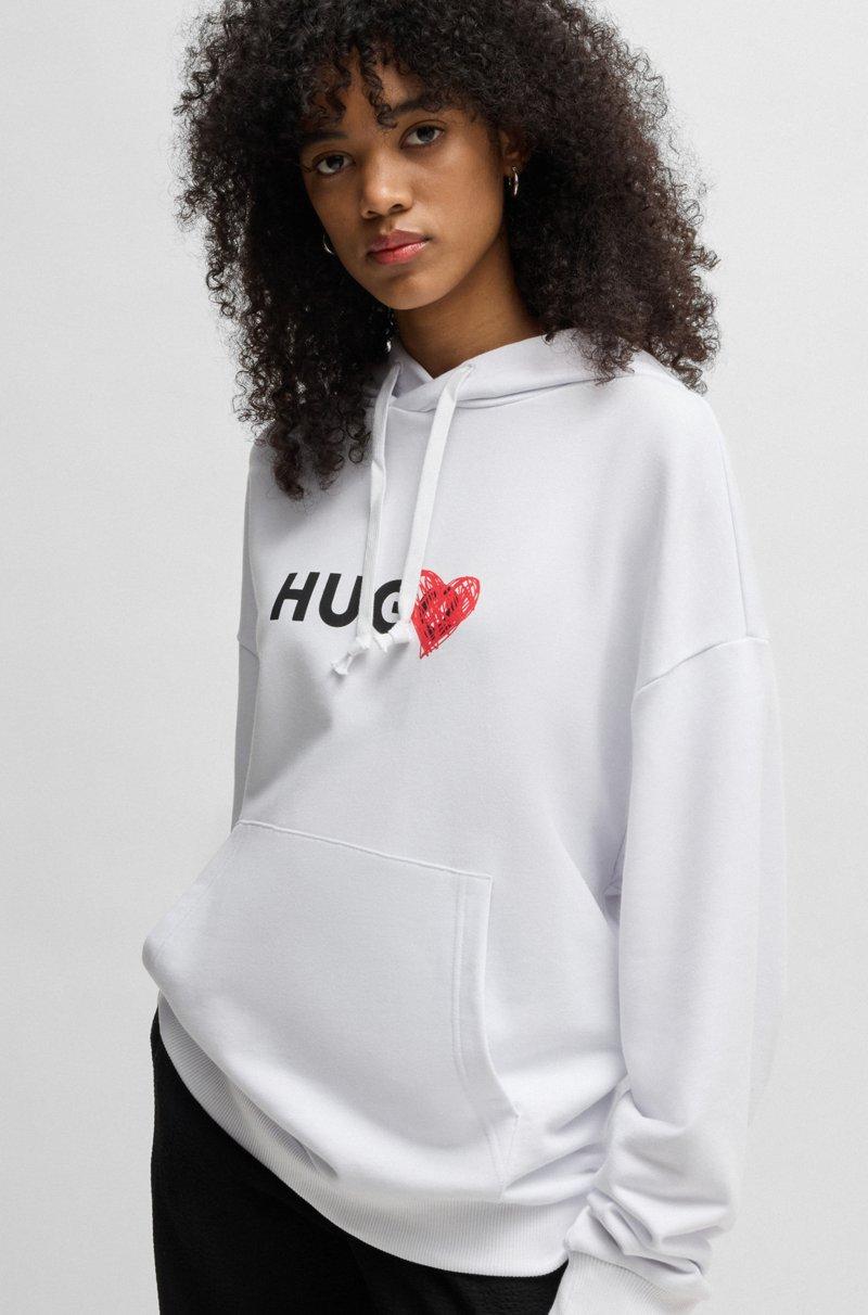 Hugo Boss Prenda Con Capucha En Felpa De Algodón Con Eslogan Y Gráficos De Corazones