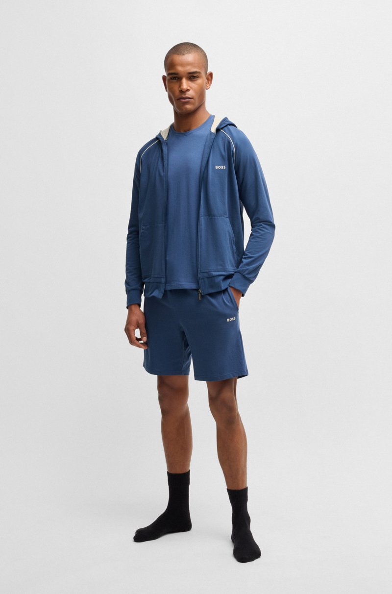 Hugo Boss Prenda Con Capucha Y Cremallera En Algodón Elástico Con Logo Bordado