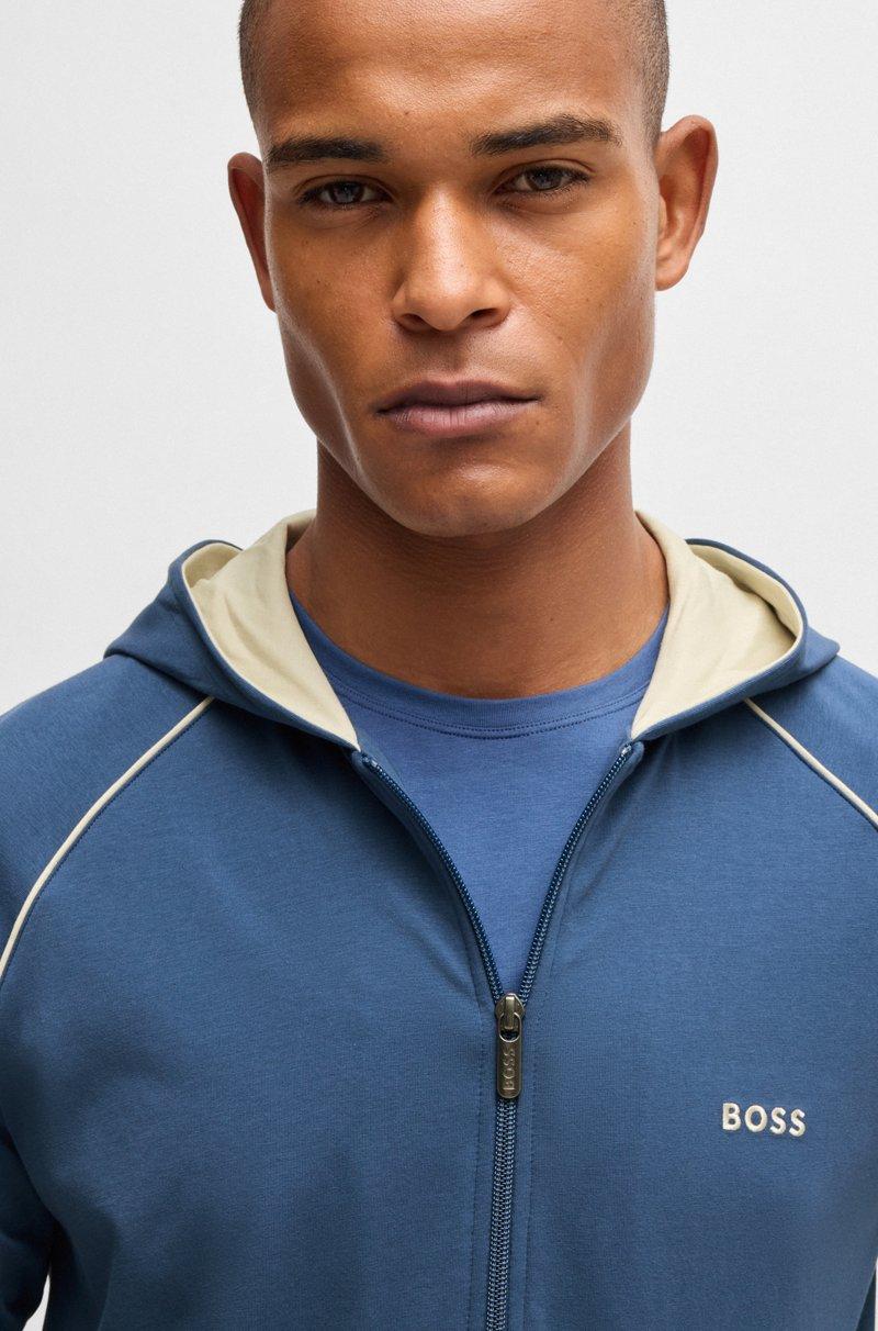 Hugo Boss Prenda Con Capucha Y Cremallera En Algodón Elástico Con Logo Bordado