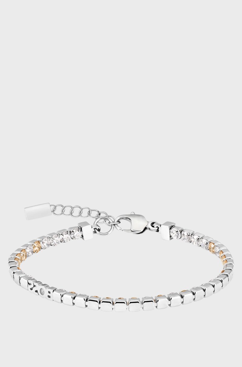 Hugo Boss Pulsera De Tenis Plateada Con Cristales Transparentes Y De Color Champán