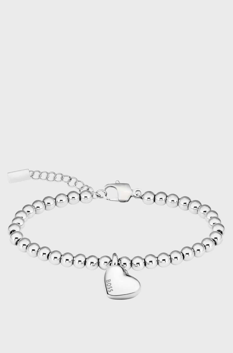 Hugo Boss Pulsera Plateada Con Cuentas Y Colgante De Corazón