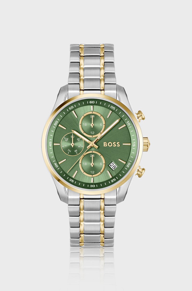 Hugo Boss Reloj a dos tonos con esfera verde y pulsera de cinco eslabones
