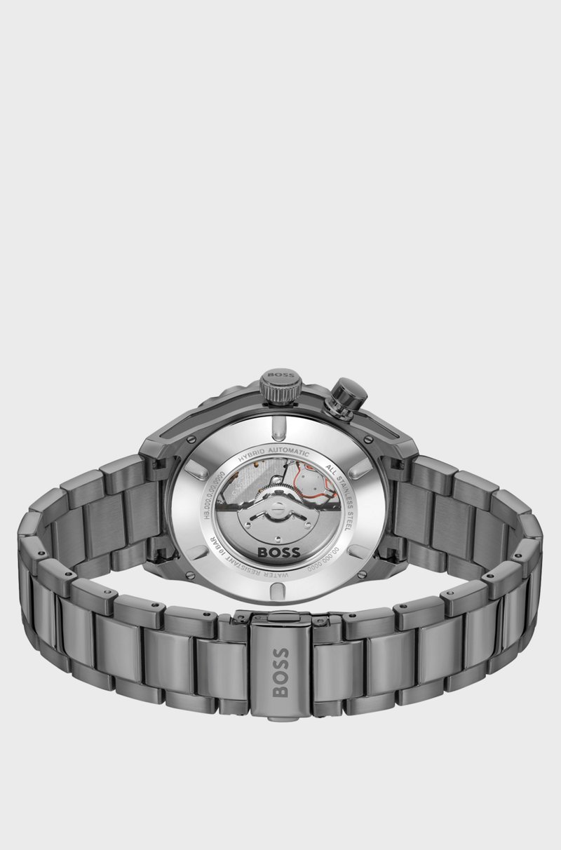 Hugo Boss Reloj Automático Chapado En Gris Con Textura De Monogramas En La Esfera