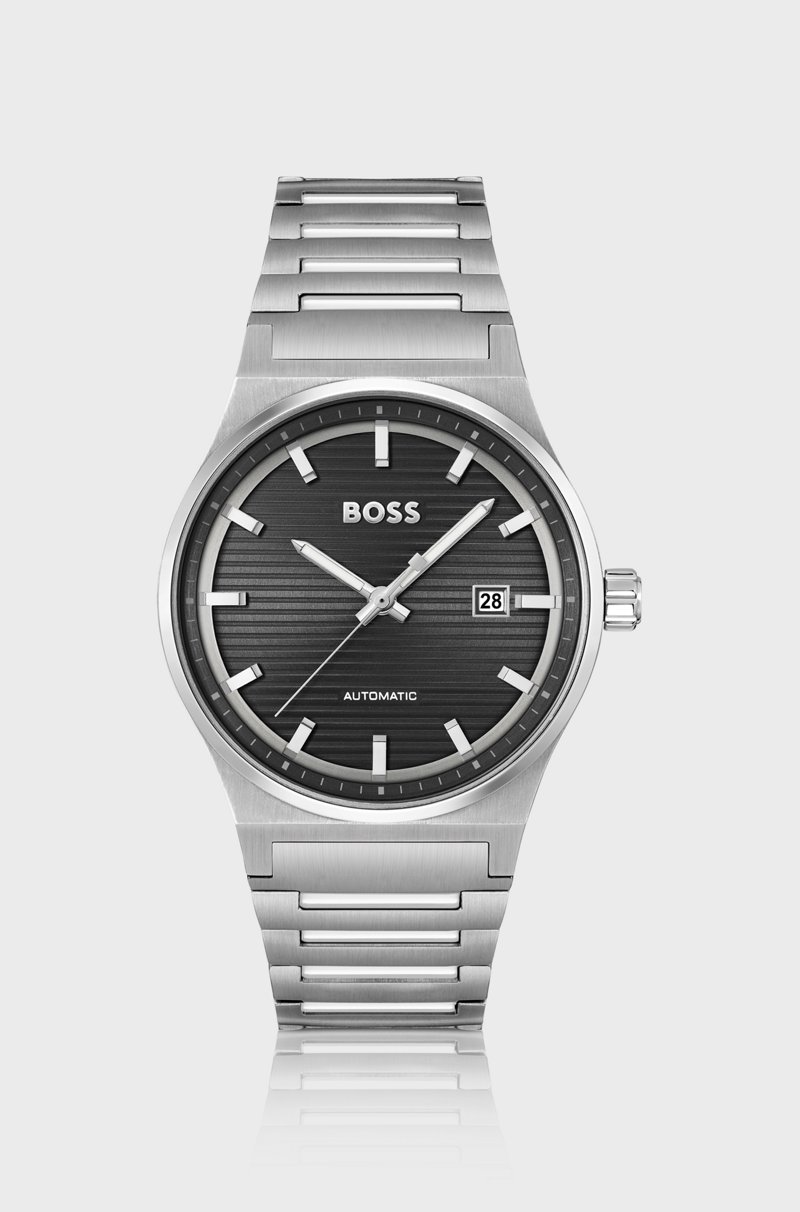 Hugo Boss Reloj automático con pulsera de eslabones y esfera con textura de surcos