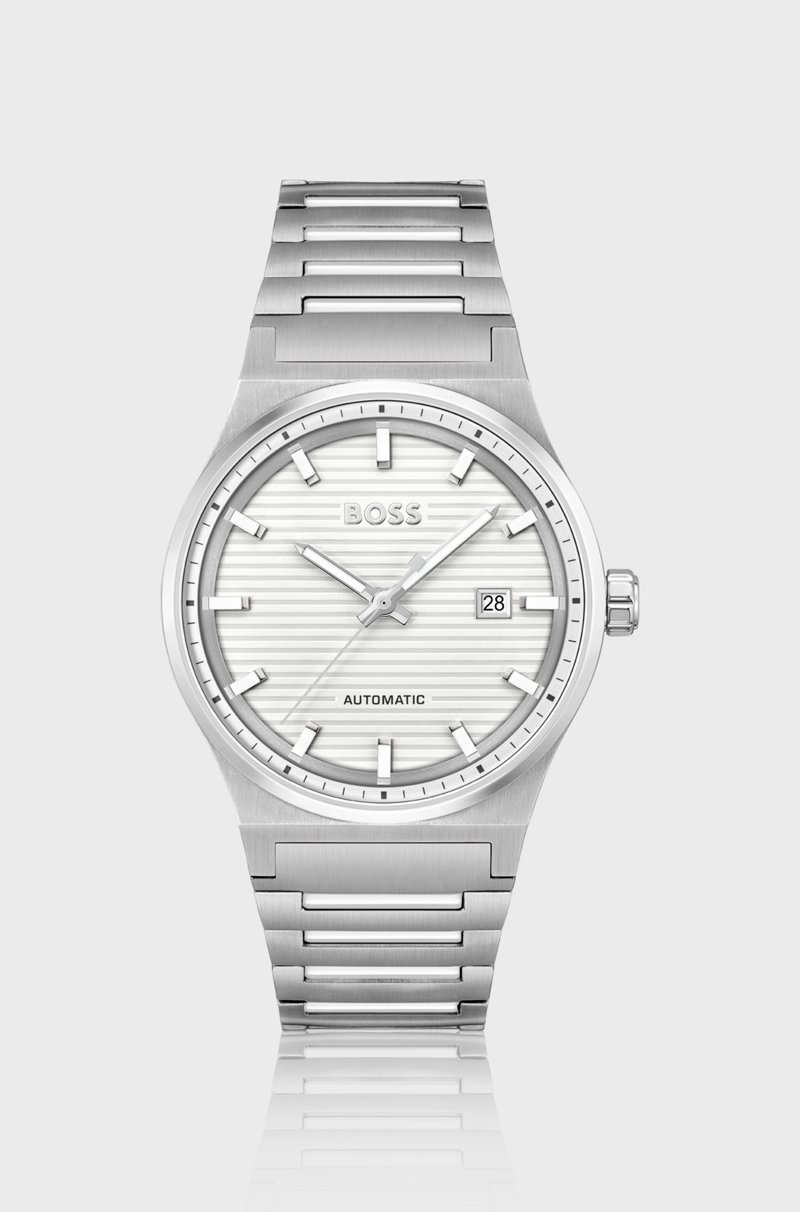Hugo Boss Reloj automático plateado con esfera blanca estriada