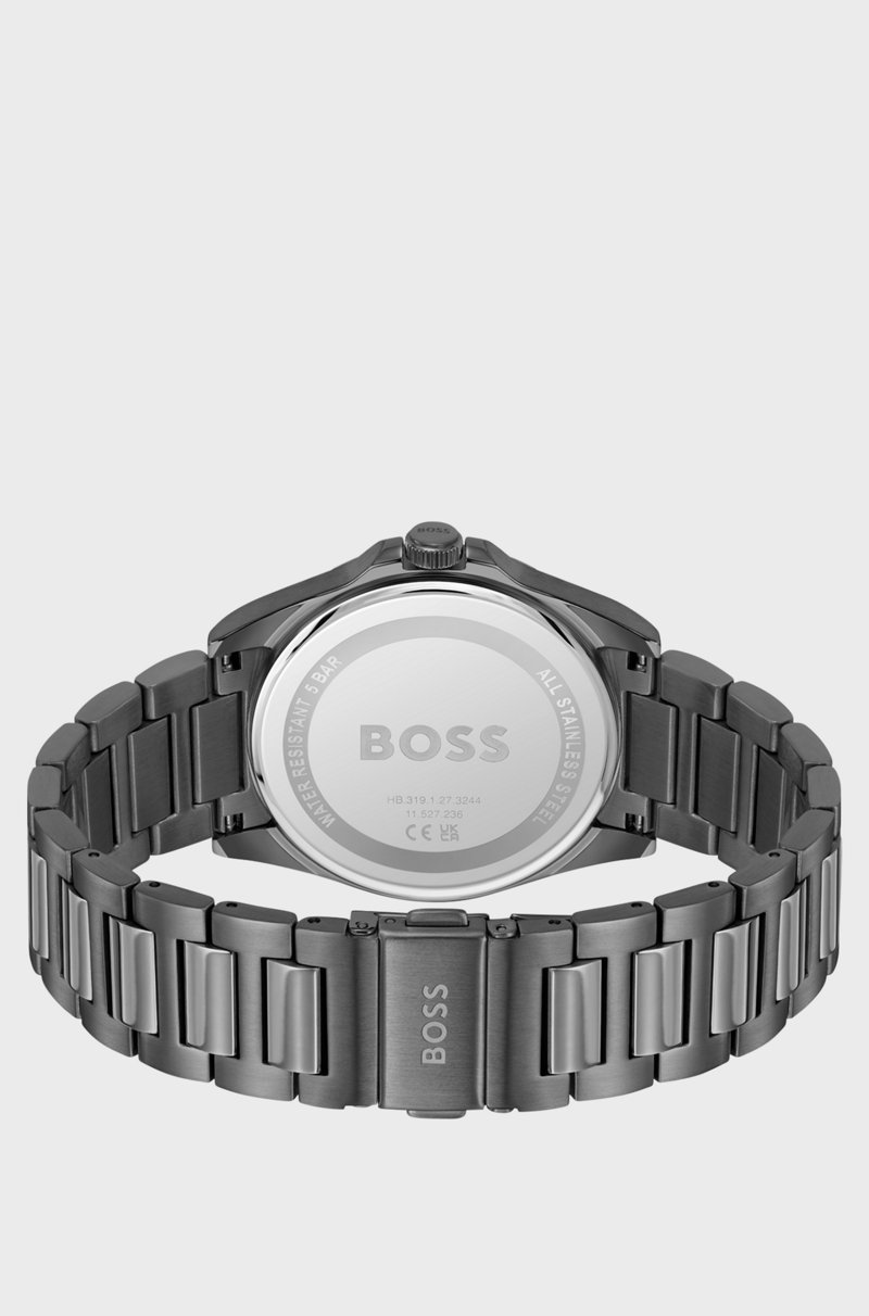Hugo Boss Reloj Chapado En Gris Con Esfera Estriada Azul