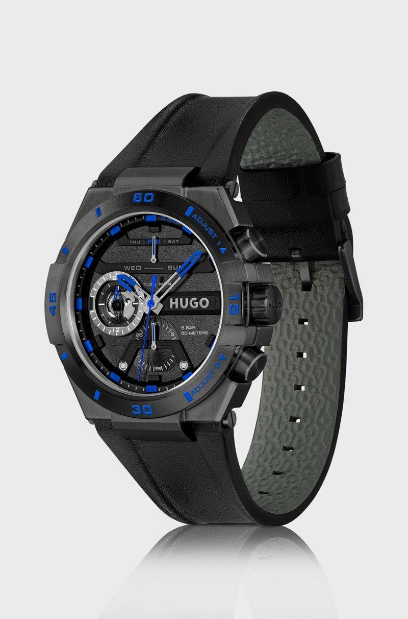 Hugo Boss Reloj Chapado En Negro Con Correa De Piel