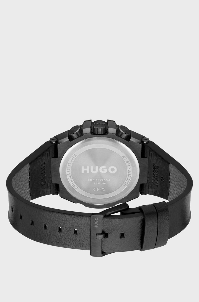 Hugo Boss Reloj Chapado En Negro Con Correa De Piel