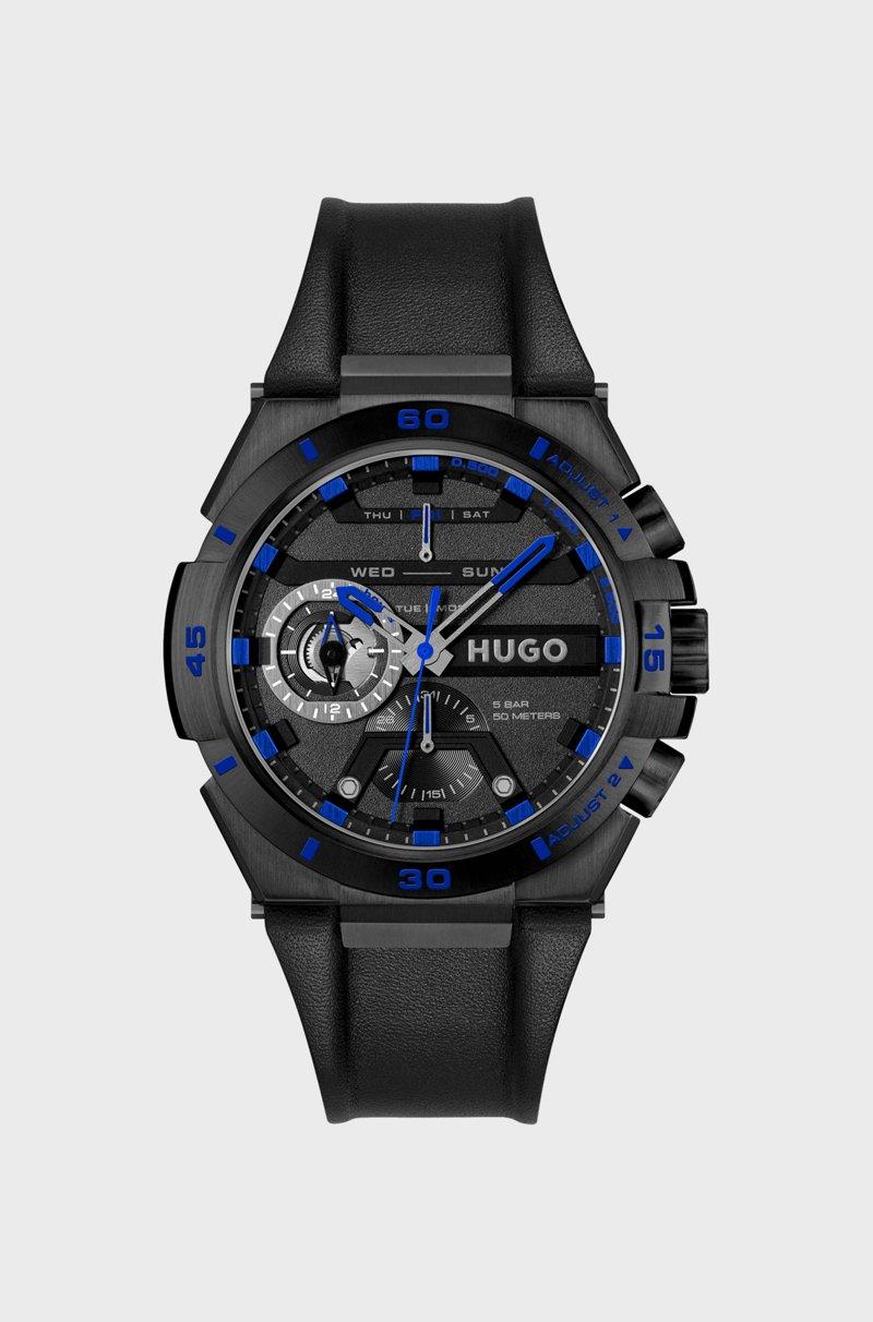 Hugo Boss Reloj chapado en negro con correa de piel