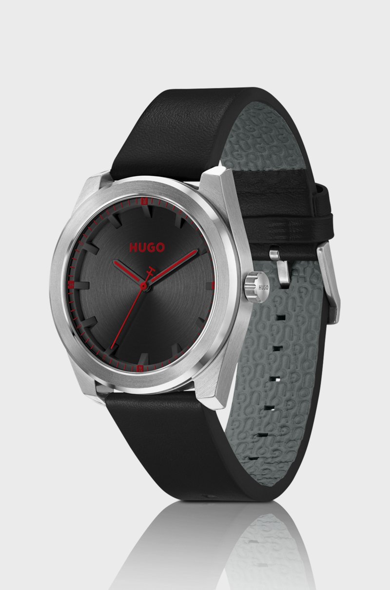 Hugo Boss Reloj Con Correa De Piel Y Esfera Negra Cepillada