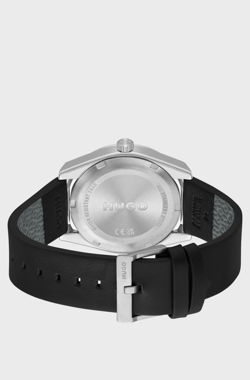 Hugo Boss Reloj Con Correa De Piel Y Esfera Negra Cepillada