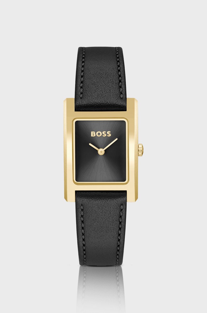 Hugo Boss Reloj con correa de piel y esfera negra cepillada