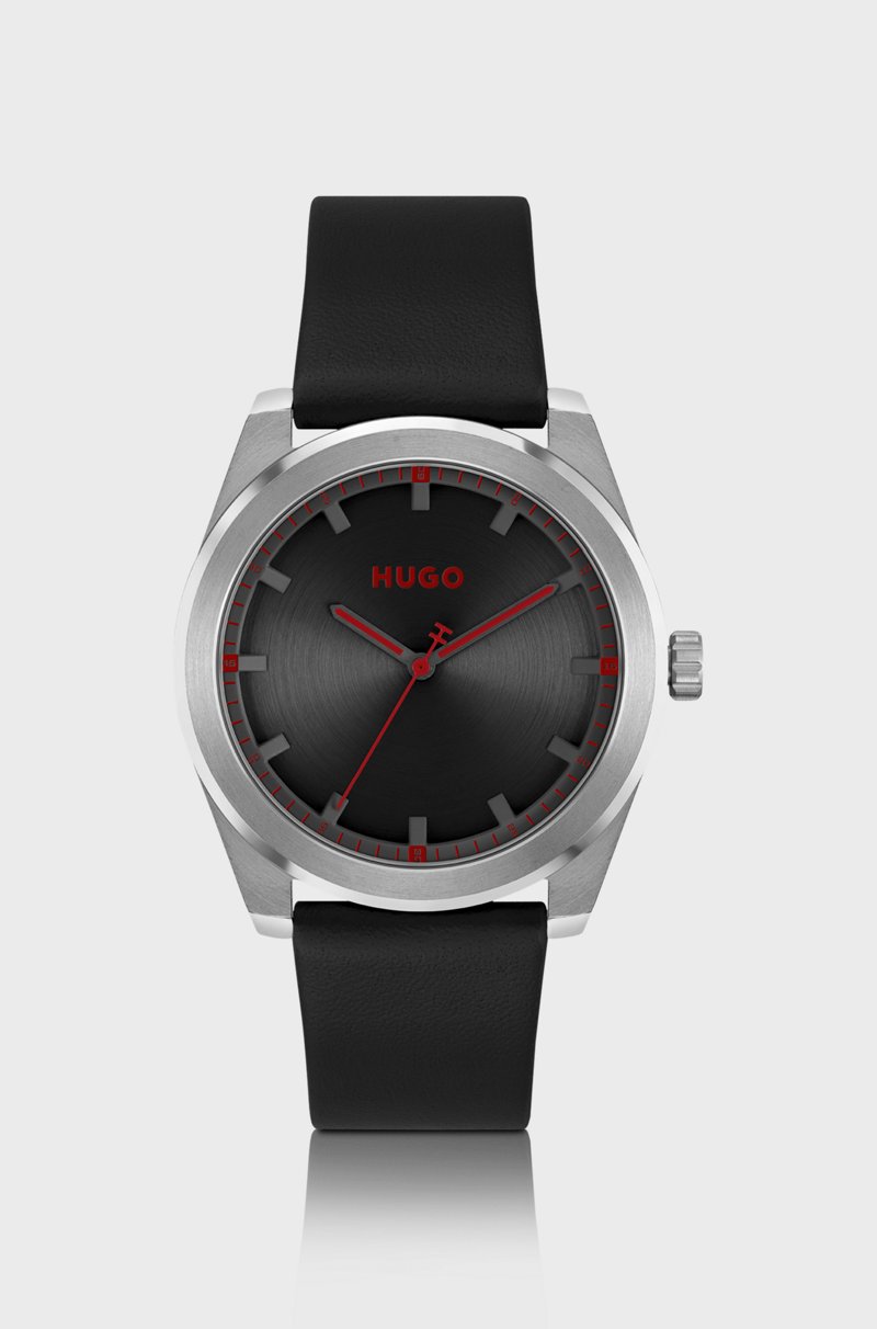 Hugo Boss Reloj con correa de piel y esfera negra cepillada