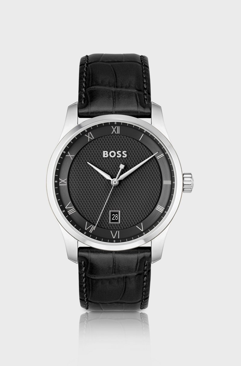 Hugo Boss Reloj con correa de piel y motivo negro en la esfera