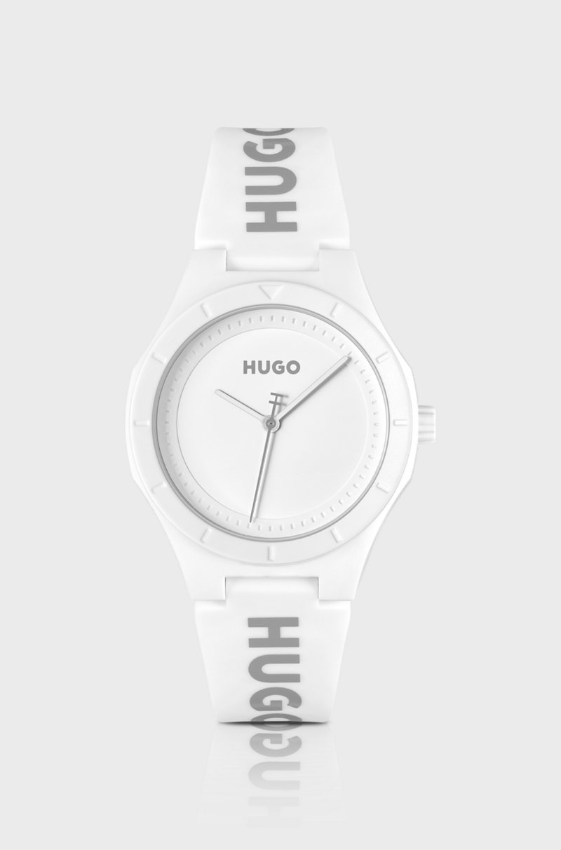 Hugo Boss Reloj con correa de silicona de la marca y esfera en blanco mate