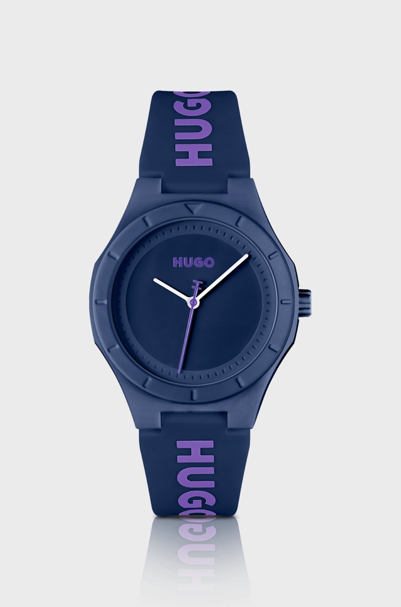 Hugo Boss Reloj con correa de silicona de la marca y esfera de color berenjena