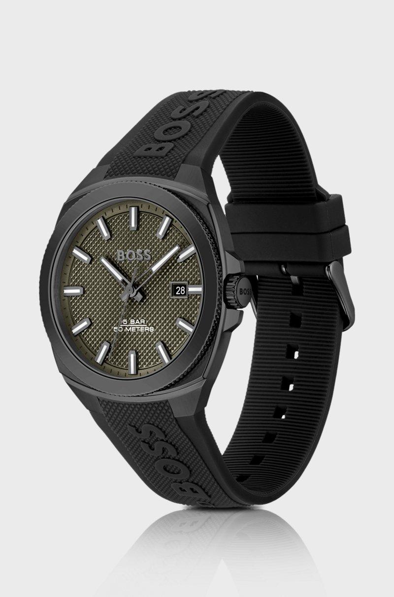 Hugo Boss Reloj Con Correa De Silicona Y Esfera Verde Oliva En Guilloché