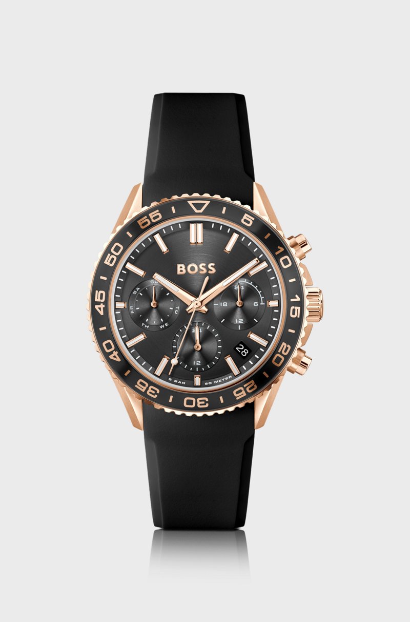 Hugo Boss Reloj con efecto de oro rojo y correa de silicona