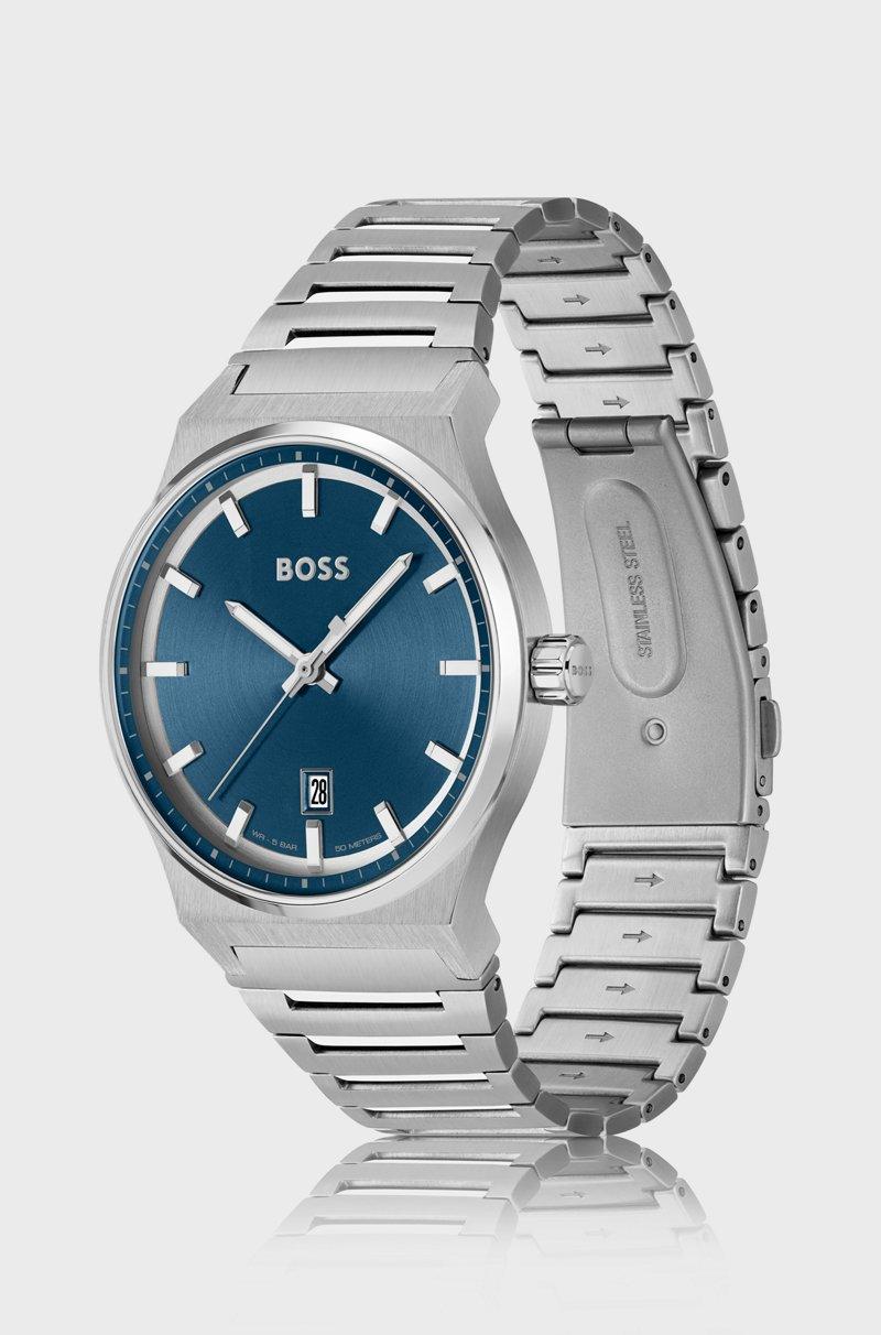 Hugo Boss Reloj Con Esfera Azul Y Pulsera De Eslabones De Acero Inoxidable