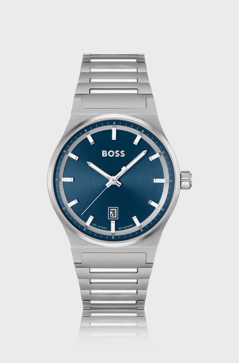 Hugo Boss Reloj con esfera azul y pulsera de eslabones de acero inoxidable