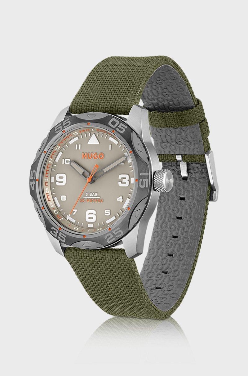 Hugo Boss Reloj Con Esfera Gris Y Correa De Tela Verde