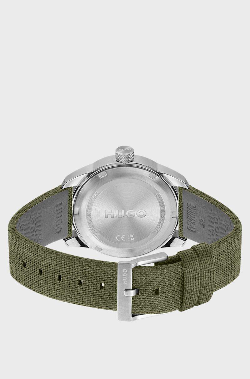 Hugo Boss Reloj Con Esfera Gris Y Correa De Tela Verde