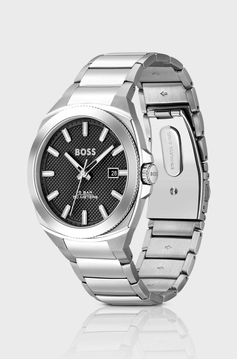 Hugo Boss Reloj Con Esfera Negra En Guilloché Y Pulsera De Eslabones