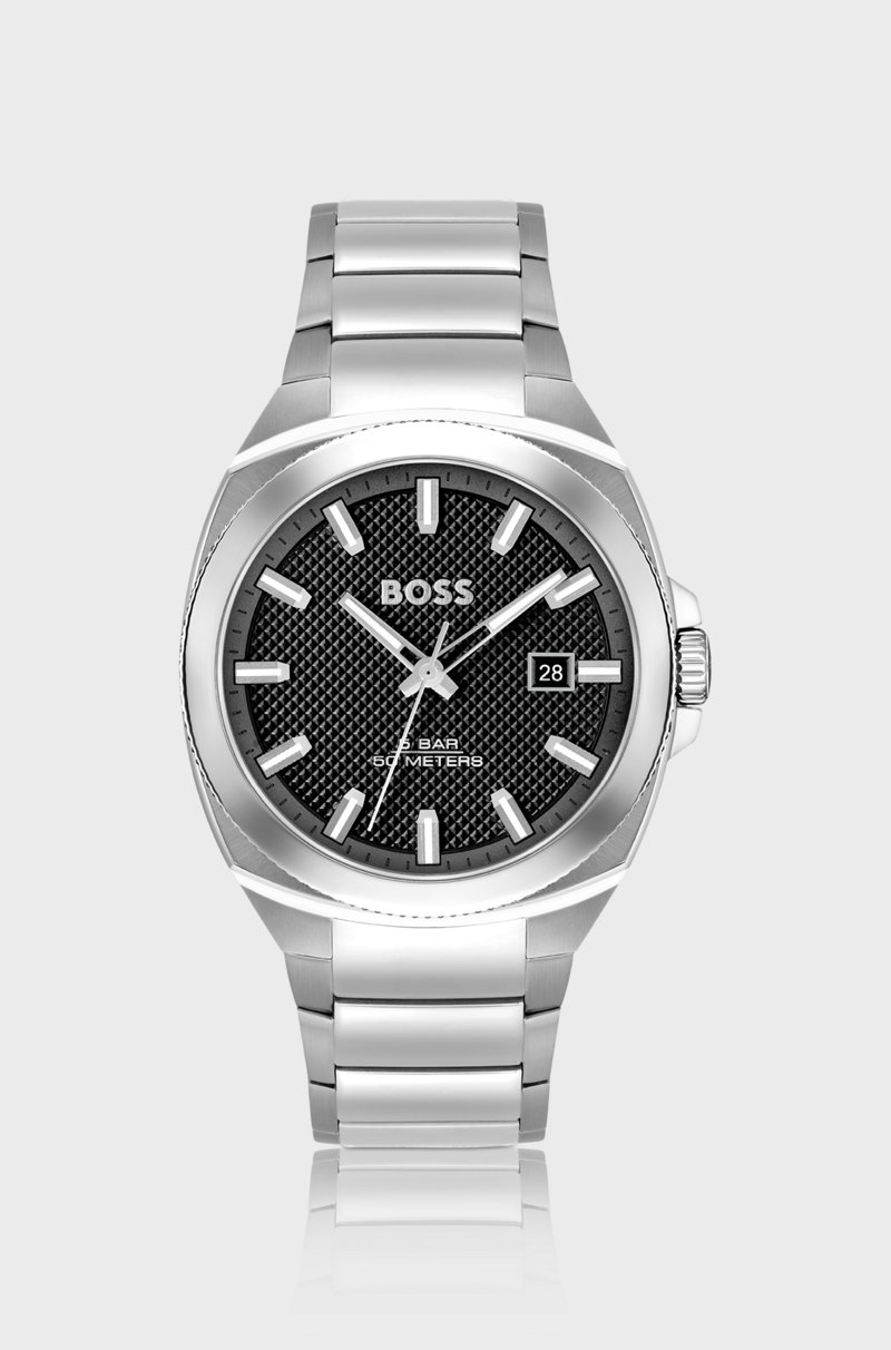 Hugo Boss Reloj con esfera negra en guilloché y pulsera de eslabones