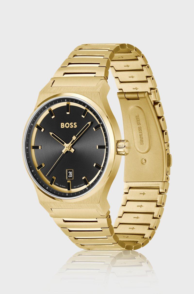 Hugo Boss Reloj Con Esfera Negra Y Pulsera De Eslabones En Tono Dorado