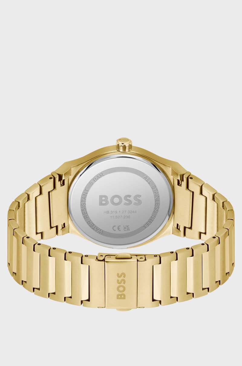 Hugo Boss Reloj Con Esfera Negra Y Pulsera De Eslabones En Tono Dorado